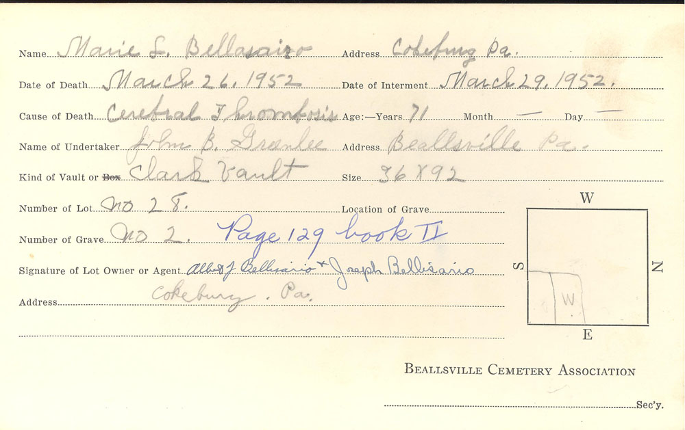 Marie L. Bellisario  burial card